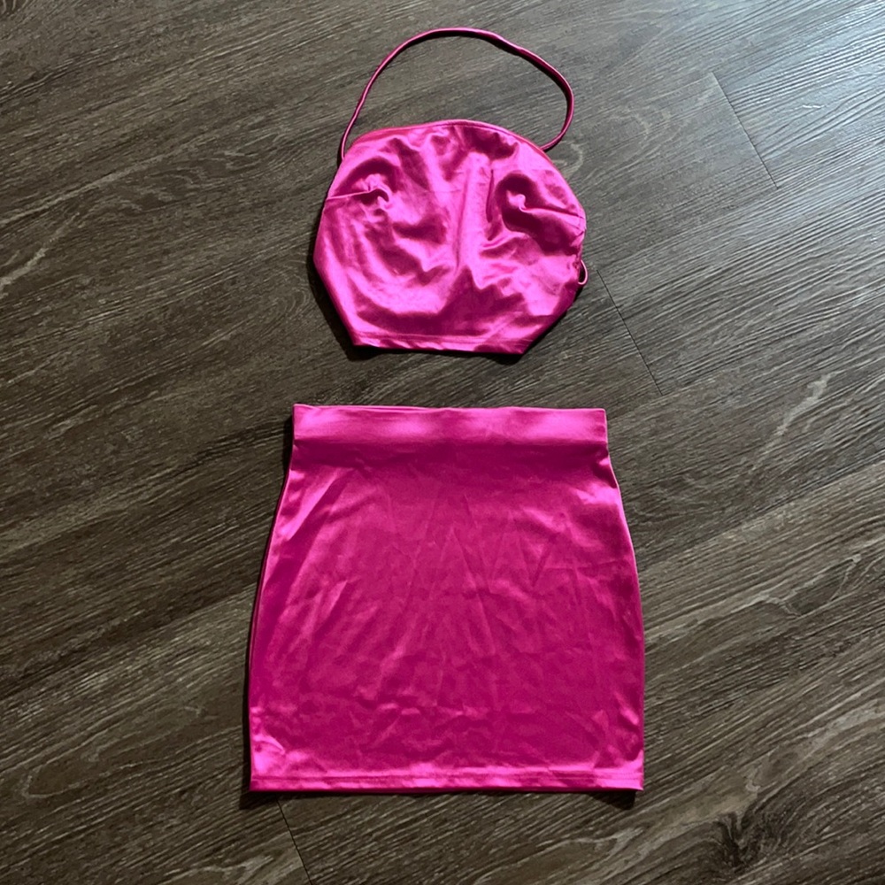 Pink mini skirt set